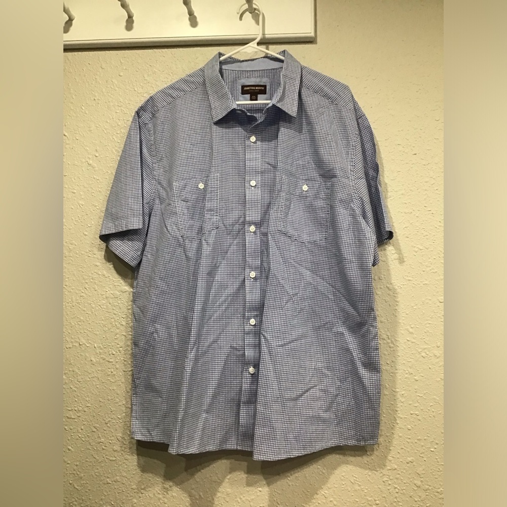 Johnston & Murphy Blue Gingham Short Sleeve Button-Down Shirt
